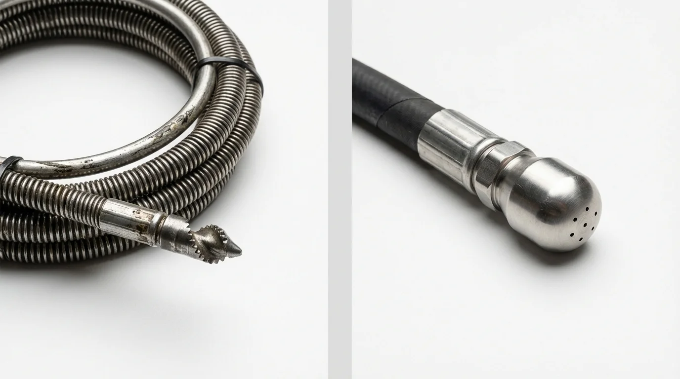 Drain snake cable and hydro jetting nozzle used for drain cleaning in Thomas, OK