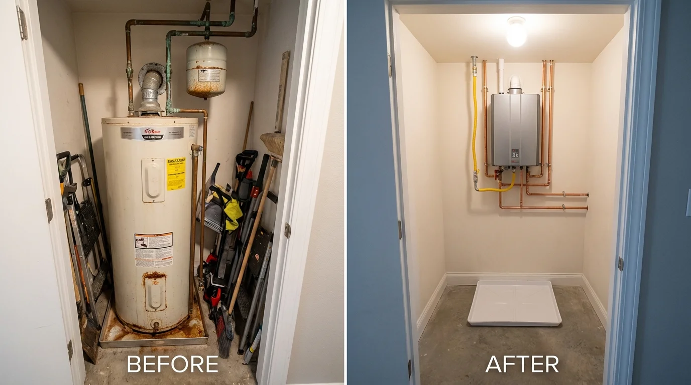 Tank water heater versus wall-mounted tankless unit comparison for Thomas, OK homeowners