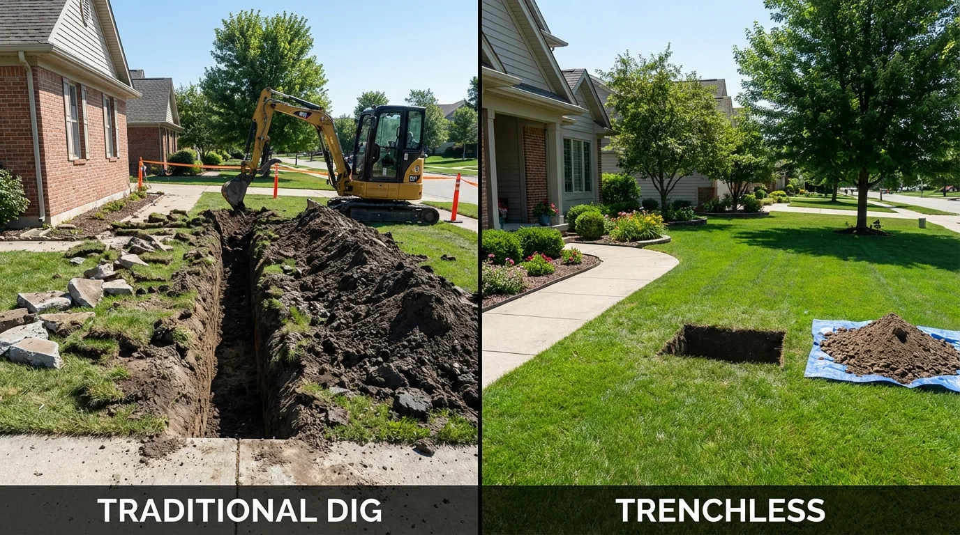 Trenchless sewer repair with minimal yard damage versus traditional excavation in Thomas, OK